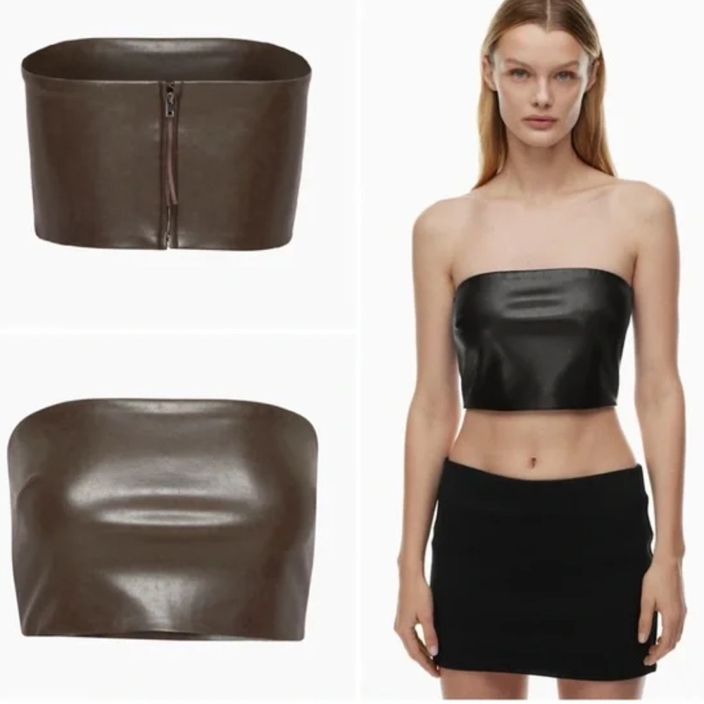NWT ten by Babaton Aritzia let them talk brown leather bandeau XS